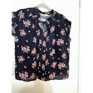 Loft  Navy Floral Top Color: Blue | Size: S